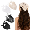 JATEBI 4PCS Women's Floral Lace Mesh Triangle Head Scarves Adjustable Boho Bandanas - color: Black, White and Beige