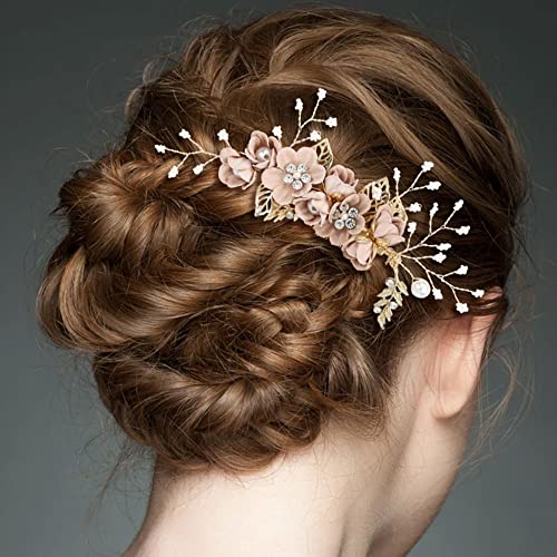 inSowni 20 Pack White Dusty Pink Blue Flower Bridal Wedding Hair Side Combs+Flower Hair Pins+Twist Spiral Pearl Hair Pins Floral Hair Pieces Headpieces Accessories for Brides Bridesmaids Women Girls - color: 20 Pack Dusty Pink Flower Hair Pins Combs Acces