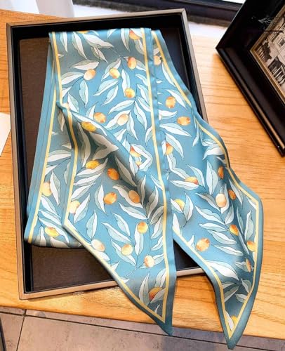 Hioyiwse Head Scarf Hair Neck Scarves For Women Purse Bag Scarfs For Handbags Silky Long Thin Satin Headscarf Fashion - color: B25-green Leaf