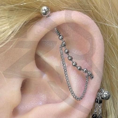 ZS 1 Pair Chain Piercing Jewelry, 16G Surgical Steel Industrial Stud Earring, Dangle Chain Bar Cartilage Helix Piercing for Women Men - color: 3PCS Mix Colors