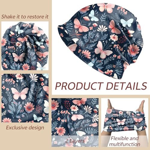 Chemo Caps Slouchy Beanie Hat Stretch Cancer Head Wraps Turban Sleep Headwear Scarf for Women Girls Men - color: I-7-butterfly Flower