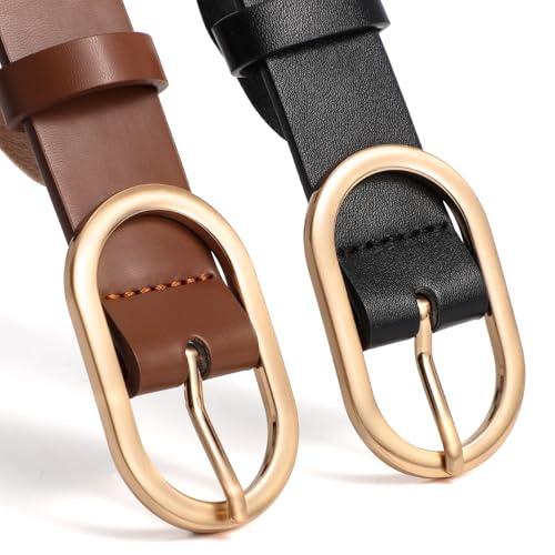 XZQTIVE 3 Pack Plus Size Women's Leather Belts for Jeans Pants Dress Fashion Gold Buckle Ladies Waist Belt - color: C-black+beige+coffee(gold Buckle), size: XXX-Large: fits waist from 53"-57"
