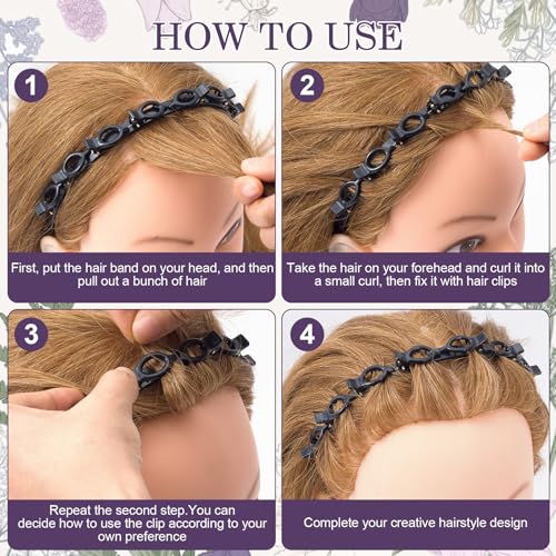 2 Pcs Headband with Clips, 90s Butterfly Hair Clips Headband with Teeth for Women, Braided Weave Bangs Non-Slip Clip Headbands Hair Accessories for DIY Styling Decoration- Black - color: 2 Pcs Black