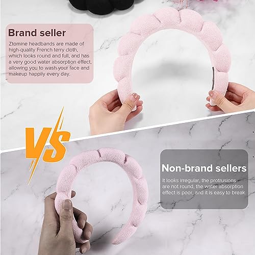Ztomine Spa Headbands for Face Washing, Facials, Masks & Skin Treatments, Set of 2, 100% Cotton Terry Cloth, Plush Soft Absorbent Headband, Pink & Blue - color: Blue+Pink