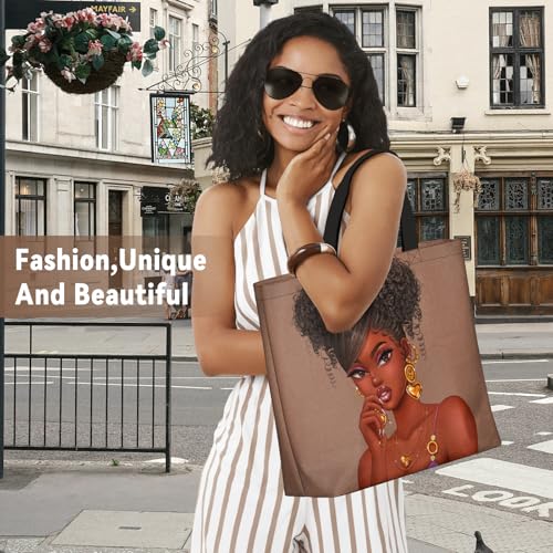 African American Women Tote Bag Black Shoulder Handbag For Women Fit Work Beach Labtops With Zip - color: Black Women 27