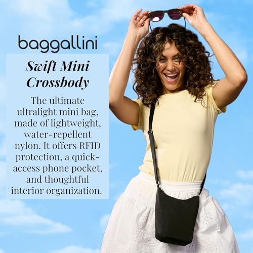 Baggallini Swift Mini Crossbody Bag for Women - 4.5x7 Small Travel Purse with Crossbody Strap and RFID - color: B-lite Caramel