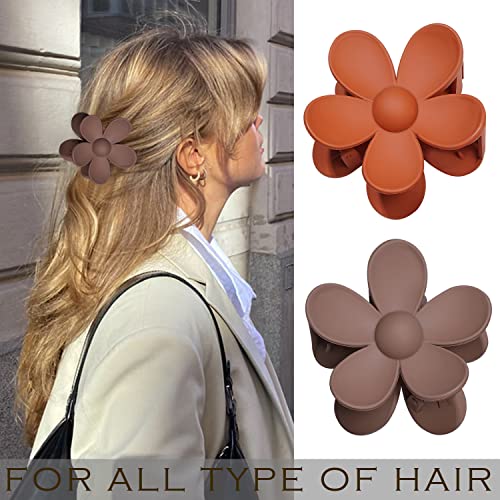 Flower Hair Clips 8PCS Large Matte Daisy Hair Claws Strong Hold Jaw Clip Large Hair Clamps for Women Thick Hair 8 Colors - color: Neutral:Khaki,Green,Orange,Dark blue,Red,Black,Pink,Grey