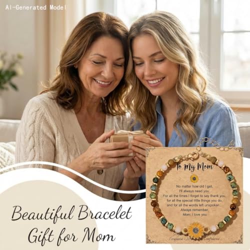 Sunflower Gifts for Women, Gifts for Women Bracelet, Symbol of Positivity Strength and Love, Inspirational Sunshine Jewelry, Birthday Christmas Thank You Gift, Friends Daughter Coworkers - style: Mom