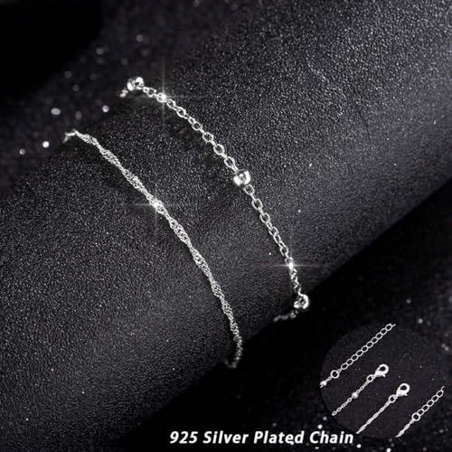 925 Sterling Silver Ankle Bracelets for Women 14K Gold Plated Layered Anklet Sets Dainty Heart Anklets Chain Waterproof Beach Foot Jewelry Gifts - style: Style2-Silver