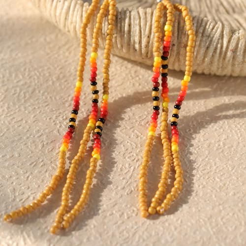 Native Long Beaded Tassel Earrings for Women, Boho Handmade Colorful Beads Statement Dangle Earing Prom Jewelry Gift. - color: Tan