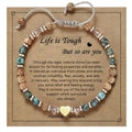 Beaded Heart Bracelet for Women-Adjustable Stretch - color: (Life is Tough)