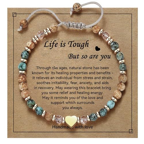 Beaded Heart Bracelet for Women-Adjustable Stretch - color: (Life is Tough)