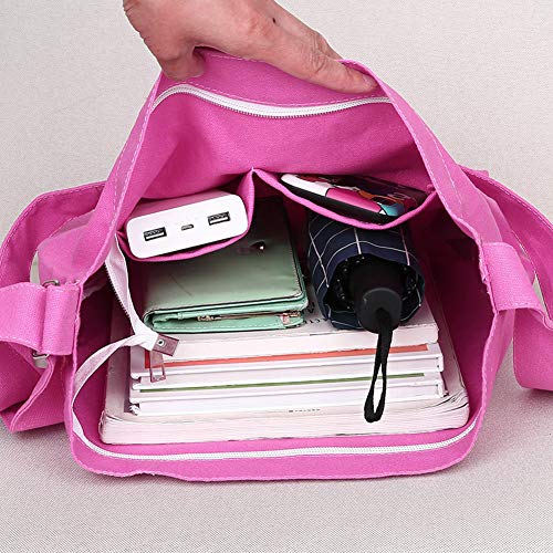Covelin Women's Retro Large Size Canvas Shoulder Bag Hobo Crossbody Handbag Casual Tote - color: Cerise Pink