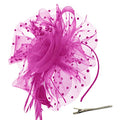 DRESHOW Fascinators Hat Flower Mesh Ribbons Feathers on a Headband and a Clip Tea Party Headwear for Girls and Women - color: 7" Diameter / Fushia