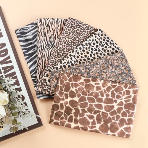 Cobahom 6Pcs Wide Headbands for Women Non Slip Soft Fabric Hair Wrap Boho Head Bands Elastic Sport Hair Bands for Workout Yoga Running (Animal Print)