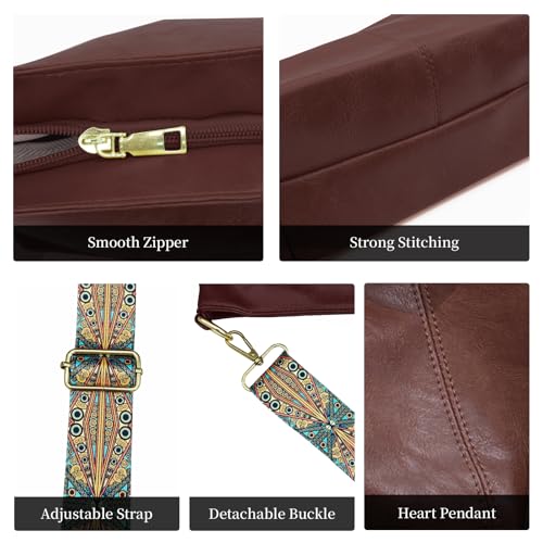 Hobo Bags for Women Crossbody Bag Guitar Strap Purse Vegan Leather Shoulder Handbags Boho Purses Tote Bucket Bag - color: Coffee