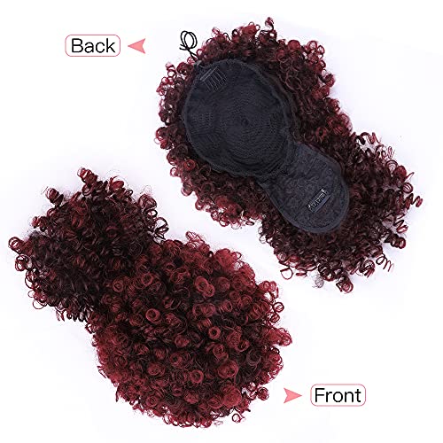 Drawstring Ponytail with Bangs - Afro Puff Extensions for Women - Short Curly Clip in Wrap Updo Hairpiece (TBUG) - color: TBUG