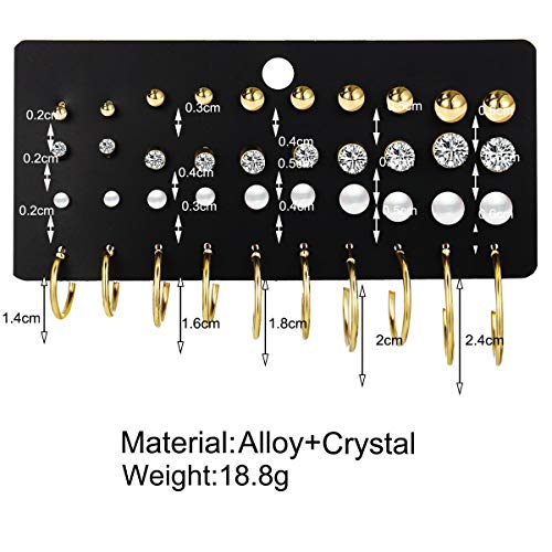 47pcs Gold Jewelry Set With 3 PCS Necklace, 11 PCS Bracelet,20pcs Hoop Stud Earrings,7pcs rings set For Women For Birthday Gifts - color: Gold