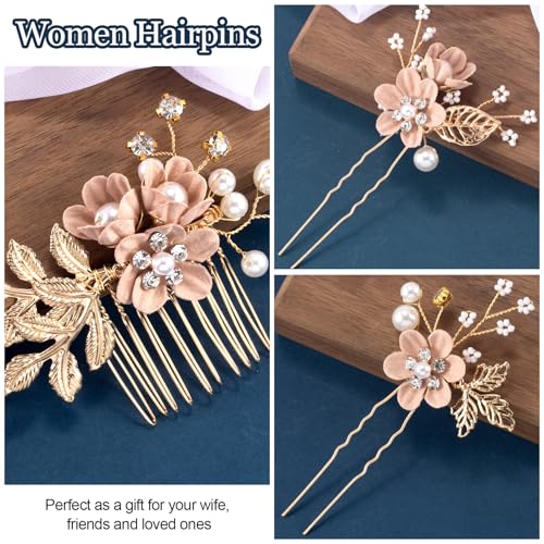 HINZIC 3pcs Flower Tassels Hairpin for Women, Non-Slip Pearl Hair Clips Headpiece, Retro Chinese Hanfu Wedding Brides Hair Accessories for Long Hair- Pink - color: Pink
