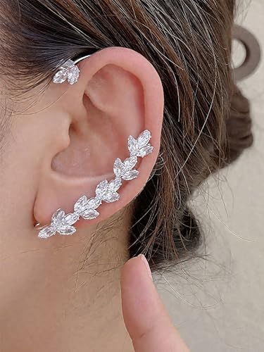 2Pcs Rhinestone Butterfly Earrings Ear Cuffs Non-Pierced Fake Earrings Butterfly Climber Wrap Around Earring Dainty Adjustable Ear Clip Jewelry for Women - color: Style9-silver