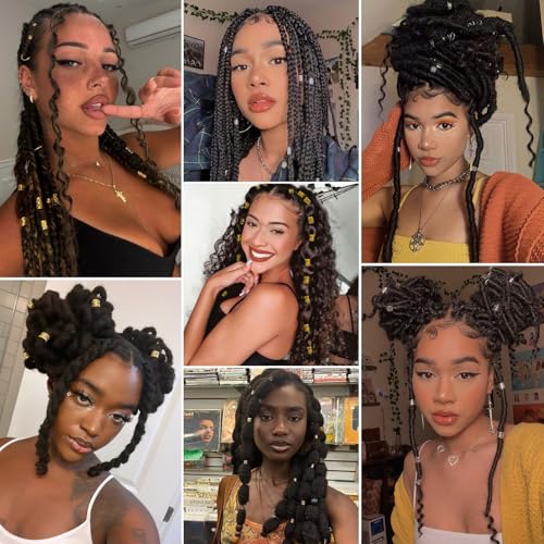 300 Pcs Gold Hair Jewelry for Braids,12 Styles Dreadlock Accessories, Adjustable Metal Hair Clips, Hair Cuff Coils Rings Braiding Decorations for Women Men - color: Gold
