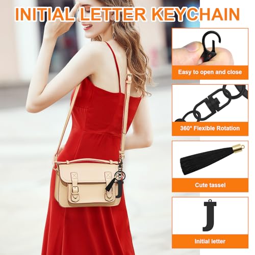 Oubaka Initial Monogram A-Z Keychain for Women, Cute Initial Letter Keychain with Tassel for Handbag Car Key Bag Keyring - color: Black-j