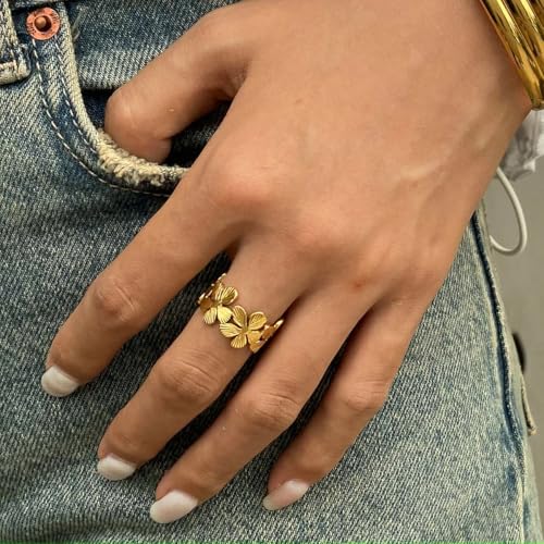 Thumb Rings for Women Chunky Gold Rings for Women Non Tarnish Stainless Steel Adjustable Rings Thumb Silver Ring Wave Curve Ring Dainty Unique Rings - style: 2 - G