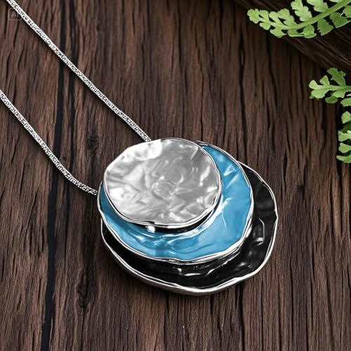 Boho Stud Earring Necklace Set,Vintage Jewelry Set,Trendy Dangle Disc Necklace Jewelry Sets for Women - color: Light-Blue