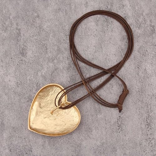 GelConnie Long Necklaces for Women Boho Large Pendant Necklace Casual Bohemian Brown Leather Choker Sweater Circle Statement Stone Necklace - style: Heart Pendant Necklace