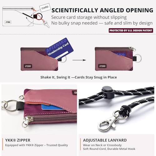 RFID Blocking Travel Wallet with Adjustable Lanyard, Small Nylon Zipper Pouch and Badge Holder for ID, Credit Cards, Cash, Keys, Commuters (Mauve+Plum Wine) - color: Mauve+Plum Wine