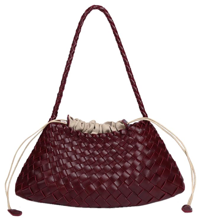 Woven Hobo Bags for Women Suede Woven Tote Bag Trendy Bucket Purse Underarm Shoulder Bag Vintage Tote Handbag Clutch Purses - color: Burgundy
