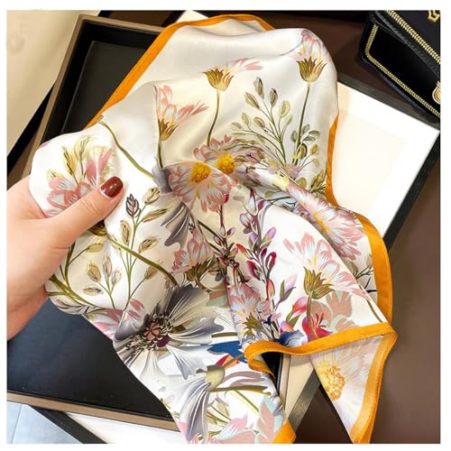 Aufeel Women's 100% Pure Mulberry Silk Small Square Scarf - Neckerchief Women - Silk Headscarf - 21" x 21" - color: Yellow