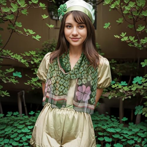 E-Clover Unique Fashion Women's Scarf Chiffon Sheer Scarves for Women Lightweight - color: Green Clover