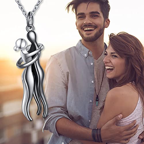 FLYOW S925 Sterling Silver Best Friend Couple Pendant Friendship Sun Moon Lotus Yin Yang Matching Bff Necklace for Women Jewelry - style: Hug