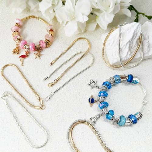 Exway 20 Pcs Snake Charm Bracelet Chain 6.5 Inch Gold and Silver Charm Bracelet Kit Snake Chain Bracelets Chain for Christmas DIY Women Jewelry Making Gifts - color: gold+silver style A, size: 6.5in