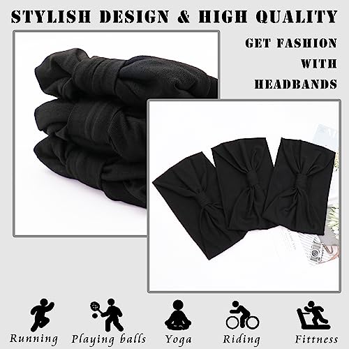 FULZTEY Black Headbands for Women Elastic Hairband Wide Knotted Hair Bands Solid Color Turban Non Slip Yoga Workout Head Wraps Large Cotton Bandanas Boho Hair Accessories for Girls 3pcs - color: Style 34