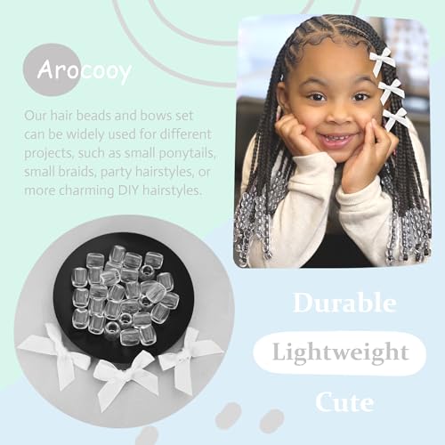 Clear Hair Beads for Braids 45PCS Bow Hair Clips Acrylic Loc Dreadlock Beads Cute Hair Accessories for Women and Girls - color: Clear