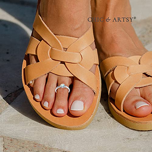 CHIC & ARTSY 925 Sterling Silver Open Toe Ring for Women - Lightweight Comfortable Yoga Toe Rings, Adjustable Stackable Toe Rings, Boho Coastal Vacation Beach Foot Jewellery - color: Opal/silver
