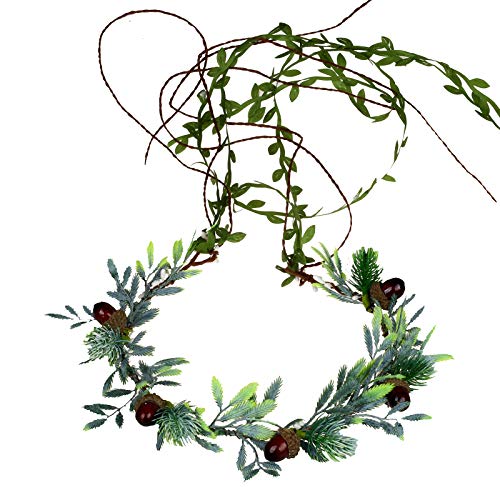 Vivivalue Vine Flower Crown Flower Garland Headband Hair Wreath Floral Headpiece Halo Pinecone Boho with Ribbon Wedding Party Festival Photos - color: U