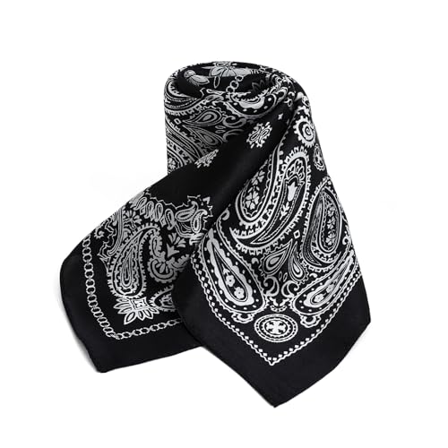 STARWHISPER 100% Pure Mulberry Silk Square Scarf-27''x27 Lightweight Hair Scarves Headscarf Night Sleeping with Gift Packed - color: Black Paisley Quartet
