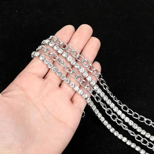 Multilayer Chain Belt, Rhinestone Cuban Belts Metal Chain Belts for Women Sparkly Waist Chain Body Jewelry for Women(silver)