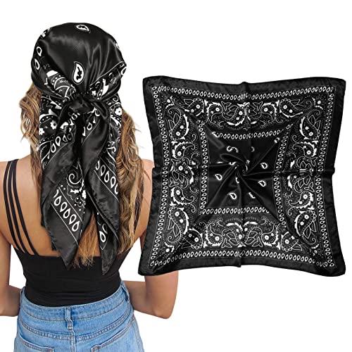 AWAYTR Satin Silk Scarf - Large Hair Bandana, Sleeping Wrap for Women - color: Paisley(black#1)