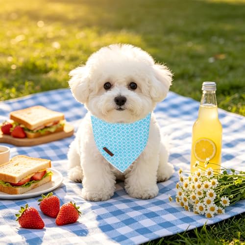 Lionet Paws Spring Summer Blue Grid Dog Bandana Washable Cotton Handkerchief Scarf Triangle Flower Bandana for Small Medium Dogs Girl Boy - color: Blue Grid Flower, size: Small (Pack of 1)