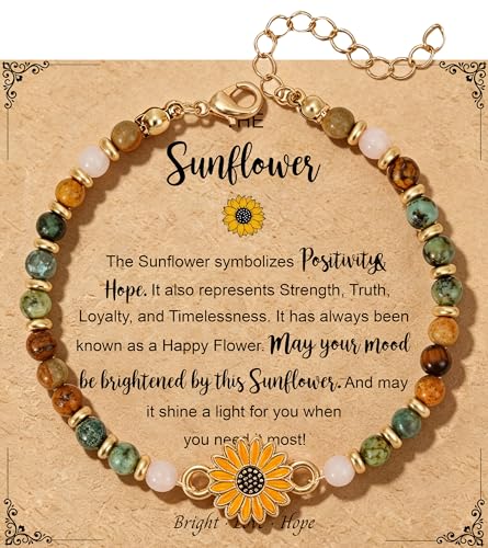 Sunflower Gifts for Women, Gifts for Women Bracelet, Symbol of Positivity Strength and Love, Inspirational Sunshine Jewelry, Birthday Christmas Thank You Gift, Friends Daughter Coworkers - style: Sunflower