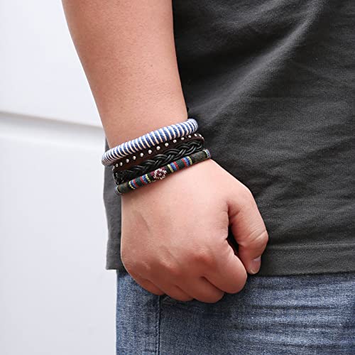 HZMAN Wrap Bracelets Men Women, Hemp Cords Wood Beads Ethnic Tribal Bracelets, Leather Wristbands - style: Blue Hemp Rope