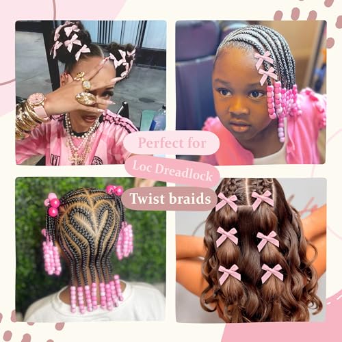 45PCS Pink Hair Bow Large Hair Beads for Braids Acrylic Loc Jewelry Beads Cute Bow Hair Clips for Women Girls - color: Pink