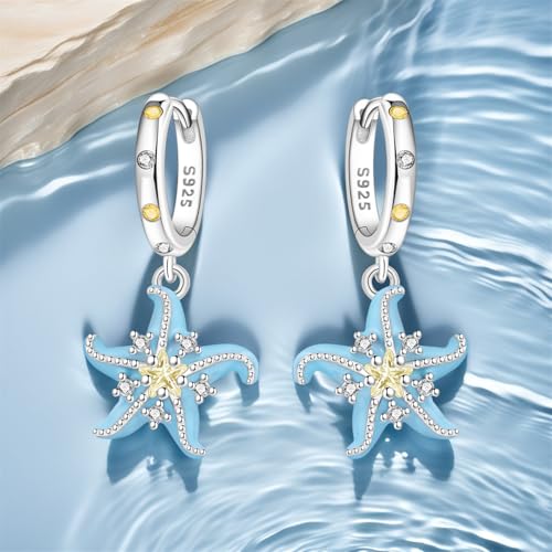 925 Sterling Silver Dangle Earrings for Women, Butterfly&Bee Animals Design, Hypoallergenic Jewelry gifts - color: Starfish Earrings (Small circle earrings)