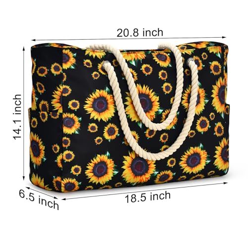 Becokan Beach Bag Large Beach Tote Bag for Women Waterproof Sandproof Swim Pool Bag With Zipper - color: Sunflower