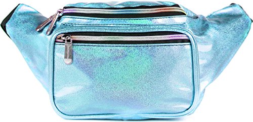 Holographic Fanny Pack Belt bag - Crossbody Waist Bag for Men or Women - Hands-Free, Waterproof Large Bumbag for Hiking, Running, and Travel (Blue Glitter) - color: Glittler Light Blue