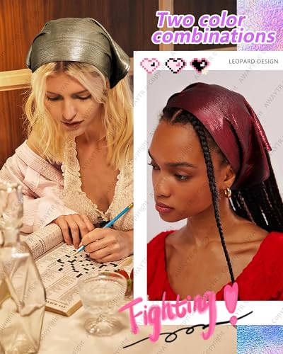 AWAYTR Y2K Hair Bandanas for Women Hair - 2Pcs Punk Head Wraps for Girls Hair Scarf Grunge Disco Head Cover - color: Solid (Gold/Wine)